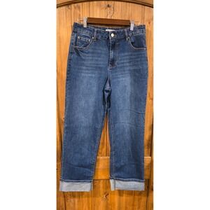 Oat New York Jeans Womens 8/29 Dark Blue Denim Stretch Straight Leg Cuffed Hem